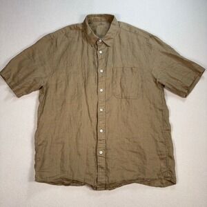 Muji 100% Linen Shirt Men's M Gold-Sand-Yellow Pocket Button‎ Up ACC3122S